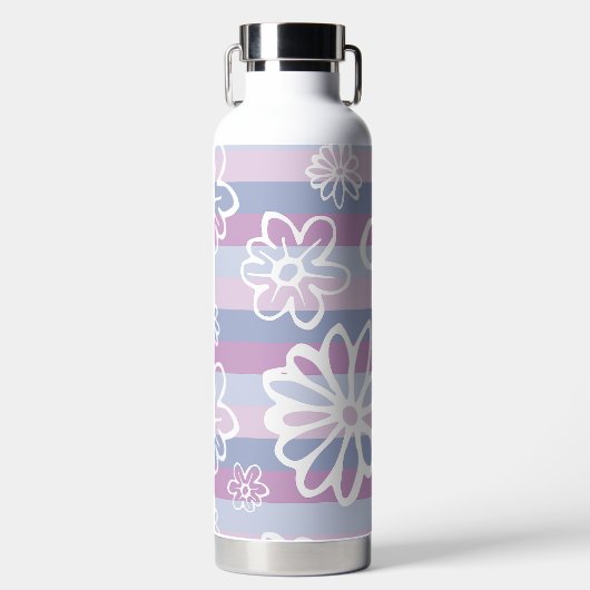 Paarse strepen met bloemetjes waterfles (Voorkant)