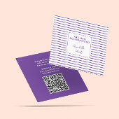 Paarse strepen met QR-code Vierkante Visitekaartje
