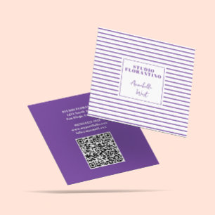 Paarse strepen met QR-code Vierkante Visitekaartje