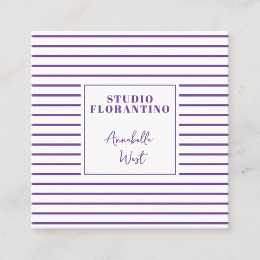 Paarse strepen met QR-code Vierkante Visitekaartje (Voorkant)