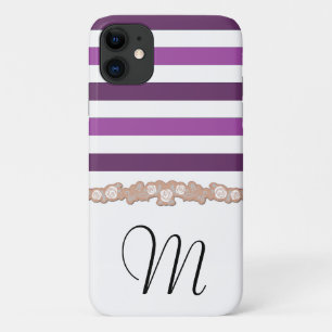 Paarse strepen, streeppatroon, lijnen, monogram Case-Mate iPhone case
