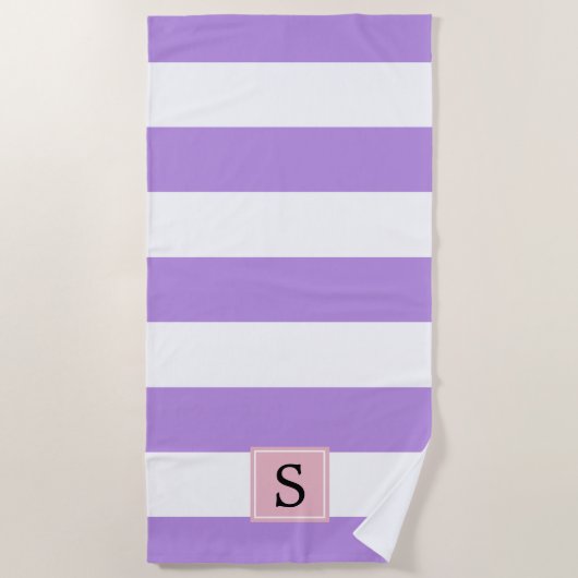 Paarse strepen, streeppatroon, lijnen, monogram strandlaken (Voorkant)
