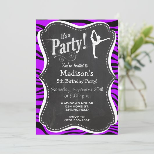 Paarse strepen van elektrische zebra; ballet kaart (Staand voorkant)