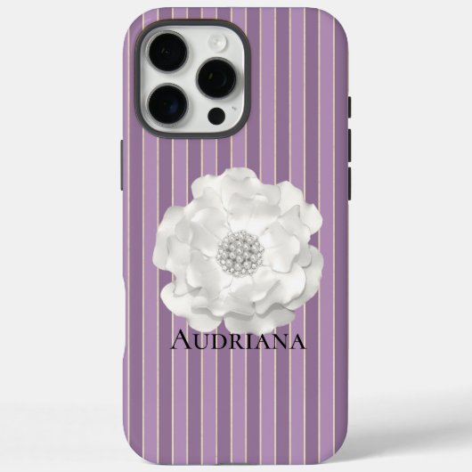 Paarse Strepen Witte Parels Bloem Case-Mate iPhone Case (Achterkant)