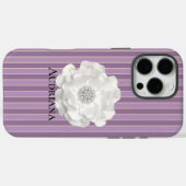 Paarse Strepen Witte Parels Bloem Case-Mate iPhone Case (Achterkant (horizontaal))