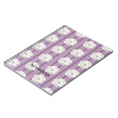 Paarse Strepen Witte Parels Bloem Notitieboek (Linkerzijde)