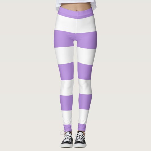 Paarse strepen, witte strepen, gestreept leggings (Voorkant)
