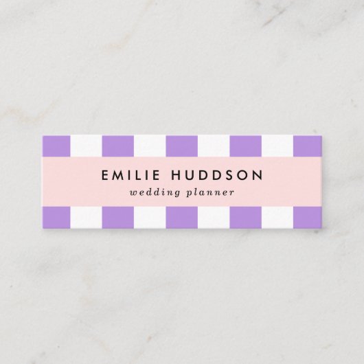 Paarse strepen, witte strepen, gestreept mini visitekaartje (Voorkant)