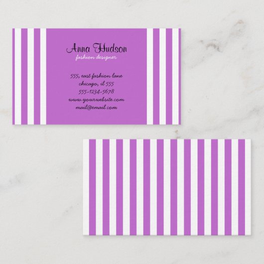 Paarse strepen, witte strepen, gestreept visitekaartje (Voorkant / Achterkant)