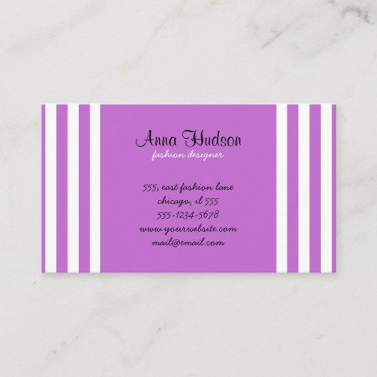 Paarse strepen, witte strepen, gestreept visitekaartje (Voorkant)