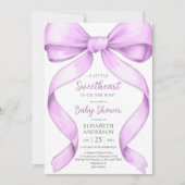 Paarse strik Coquette babyshower uitnodiging (Voorkant)
