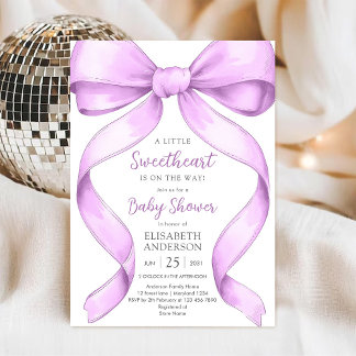 Paarse strik Coquette babyshower uitnodiging