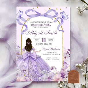 Paarse Strik Coquette Quinceanera Uitnodiging