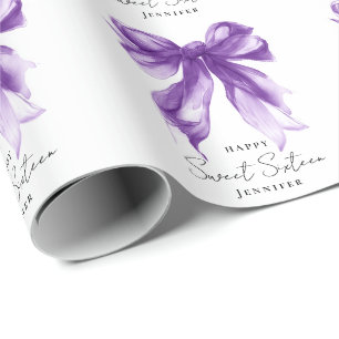 Paarse Strik Coquette Script Sweet 16 Feestje  Cadeaupapier