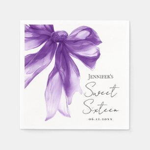 Paarse Strik Coquette Script Sweet 16 Feestje  Servet