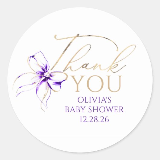 Paarse Strik Elegant Script Bedankt Ronde Sticker (Voorkant)