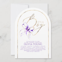 Paarse Strik Elegante Moderne Baby Shower Jongen