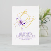 Paarse Strik Elegante Moderne Jongens Baby Shower