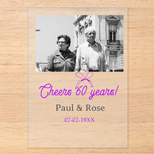 Paarse strik juicht 60 jaar trouwdag acryl uitnodigingen