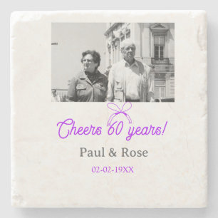 Paarse strik juicht 60 jaar trouwdag toe stenen onderzetter