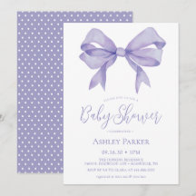 Paarse Strik Meisje Baby Shower Uitnodiging