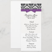 Paarse strik met damast bruiloftsreceptie menu (Voorkant / Achterkant)