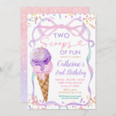 Paarse strik twee schepjes van leuke verjaardagsij kaart (Voorkant / Achterkant)