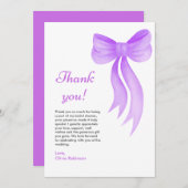 Paarse strik zij knoopt de knoop bruidsfeest bedankkaart (Voorkant / Achterkant)
