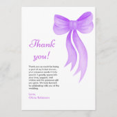 Paarse strik zij knoopt de knoop bruidsfeest  bedankkaart (Voorkant)