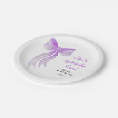 Paarse strik zij knoopt de knoop bruidsfeest  papieren bordje (Gekanteld)