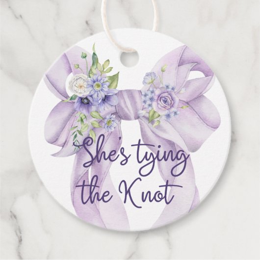 Paarse Strik Zij Knoopt de Knoop Bruiloft Feest Bedankjes Labels (Voorkant)