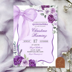 Paarse Strikette Quinceanera Bloemen Kaart