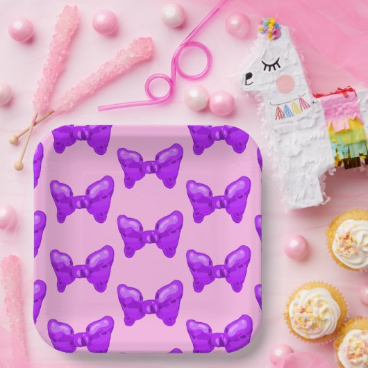 Paarse strikken papieren bordje (Feest)