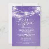 Paarse String Lights 18e Verjaardagsfeest Kaart (Voorkant)