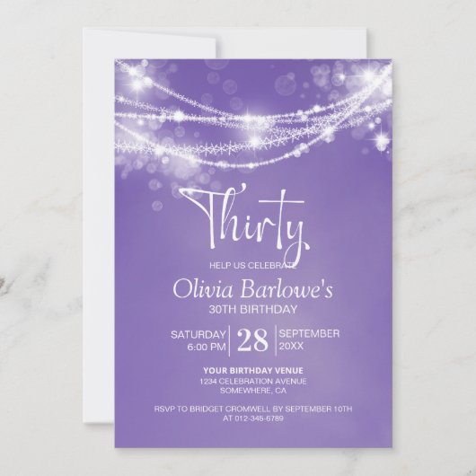 Paarse String Lights 30e Verjaardagsfeest Kaart (Voorkant)