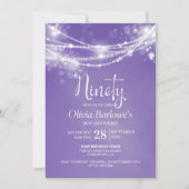 Paarse String Lights 90ste Verjaardagsfeest Kaart (Voorkant)