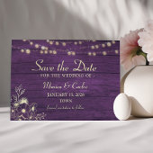 Paarse String Lights Barn Wood Save The Date