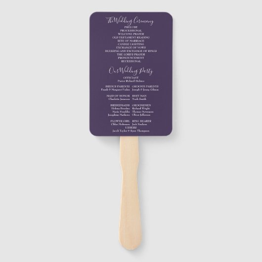 Paarse String Lights Floral bruiloft programma Handwaaier (Achterkant)