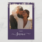 Paarse String Lights Foto Tafelnummer (Achterkant)