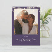 Paarse String Lights Foto Tafelnummer (Staand voorkant)