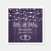 Paarse String Lights Harten Rustieke Houten Bruilo Servet (Voorkant)