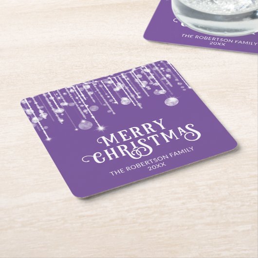Paarse String Lights Kerstfeest Kartonnen Onderzetters (Schuin)