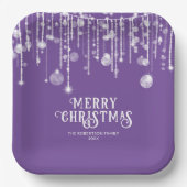 Paarse String Lights Kerstfeest Papieren Bordje (Voorkant)