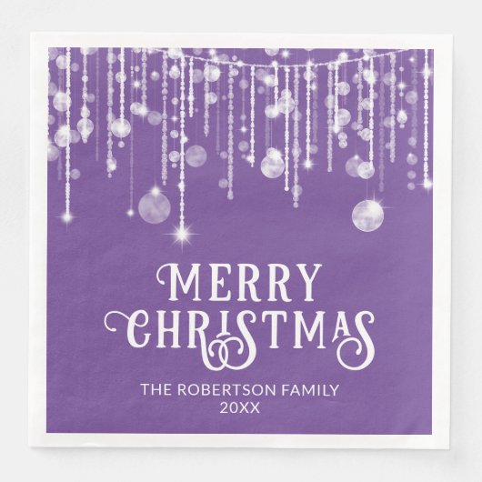Paarse String Lights Kerstfeest Servet (Voorkant)