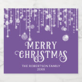 Paarse String Lights Kerstfeest Sparkling Wijnetiket (Enkel label)