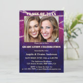 Paarse String Lights Photo Afstuderen Invitation Kaart (Staand voorkant)
