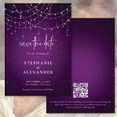 Paarse String Lights QR-code Sla de datum op Save The Date