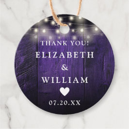 Paarse String Lights Rustiek Hout Boho Schuur Huwe Bedankjes Labels