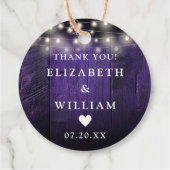 Paarse String Lights Rustiek Hout Boho Schuur Huwe Bedankjes Labels (Achterkant)