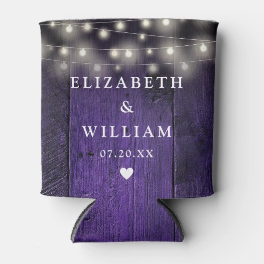 Paarse String Lights Rustiek Hout Boho Schuur Huwe Blikjeskoeler (Voorkant)